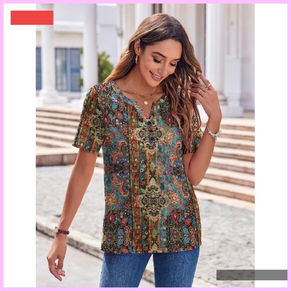 Short Sleeve V Neck Blouse Business Casual Work Top - Picture 3 of 4